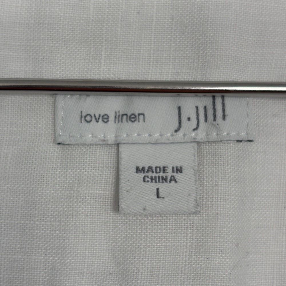 J. Jill Women Tunic Top L White Love Linen Pintuck Split Neck Long Sleeve Beach - Picture 4 of 12
